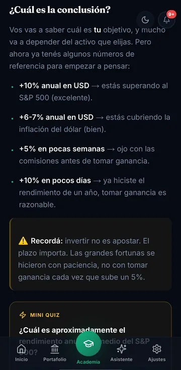 Cierre de una lección con la conclusión y un mini quiz