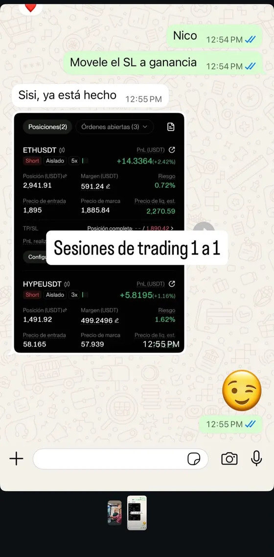 Captura de una sesión de trading uno a uno.